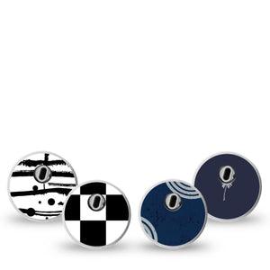 ExpressionMed Simply Patterned Variety Pack Freestyle Libre 3 and Libre 3 Plus Sticker, 4-pack Sticker Variety, Inky Blue Prints, Decorative Decal CGM Design