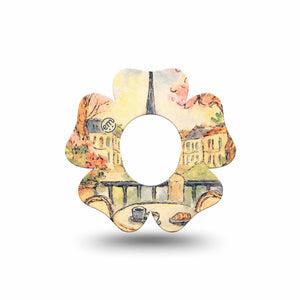 ExpressionMed Café Terrace Dexcom G7 and Dexcom Stelo Glucose Biosensor System Flower, Single Tape Watercolor eiffel tower Adhesive Tape for CGM