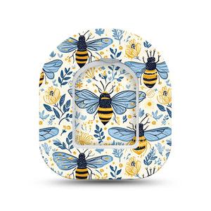 ExpressionMed Busy Bees Omnipod Mini, Single Tape and Single Sticker Navy and gold bees Sensor Cover For Pump
