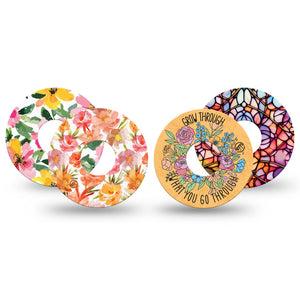 ExpressionMed Bold Bloom Freestyle Libre 3 and Libre 3 Plus, 4-Pack Tape Peachy bouquet Best Covers for CGM
