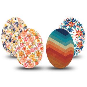 ExpressionMed Jewel Tone Glow Variety Pack Medtronic Guardian Enlite Universal Oval, 4-Pack Tape Variety Orange Blue Mix, Plaster CGM Design