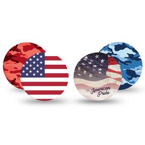 ExpressionMed American Dream Freestyle Libre Overpatch, Abbott Lingo,  4-Pack Variety Red White Blue July 4th Motifs Fixing Ring Patch CGM Design