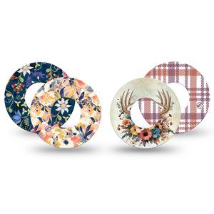 ExpressionMed Antlers & Autumn Variety Pack Freestyle Libre and Libre 2 Plus Tape, Abbott Lingo, 4-Pack Tape Variety, Fall Time Bouquet, Fixing Ring Tape Continuous Glucose Monitor Design