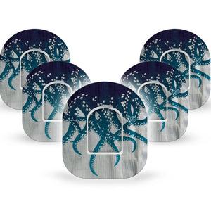 ExpressionMed Tentacles Omnipod Tape, 5-Pack Tape and 5-Pack Sticker Moody Ocean Print, Adhesive Patch Pump Design