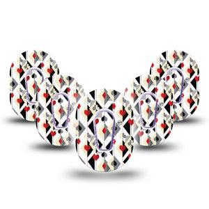 ExpressionMed Playing Cards Dexcom G6 Mini Tape 5-Pack Tape and 5-Pack Sticker Red White Gray Colored Playing Cards, Adhesive Tape CGM Design