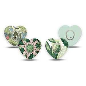 ExpressionMed Tropical Greens Dexcom G7 and Dexcom Stelo Glucose Biosensor System Heart, tape and sticker  jungle leaf pattern Vinyl Decoration for CGM