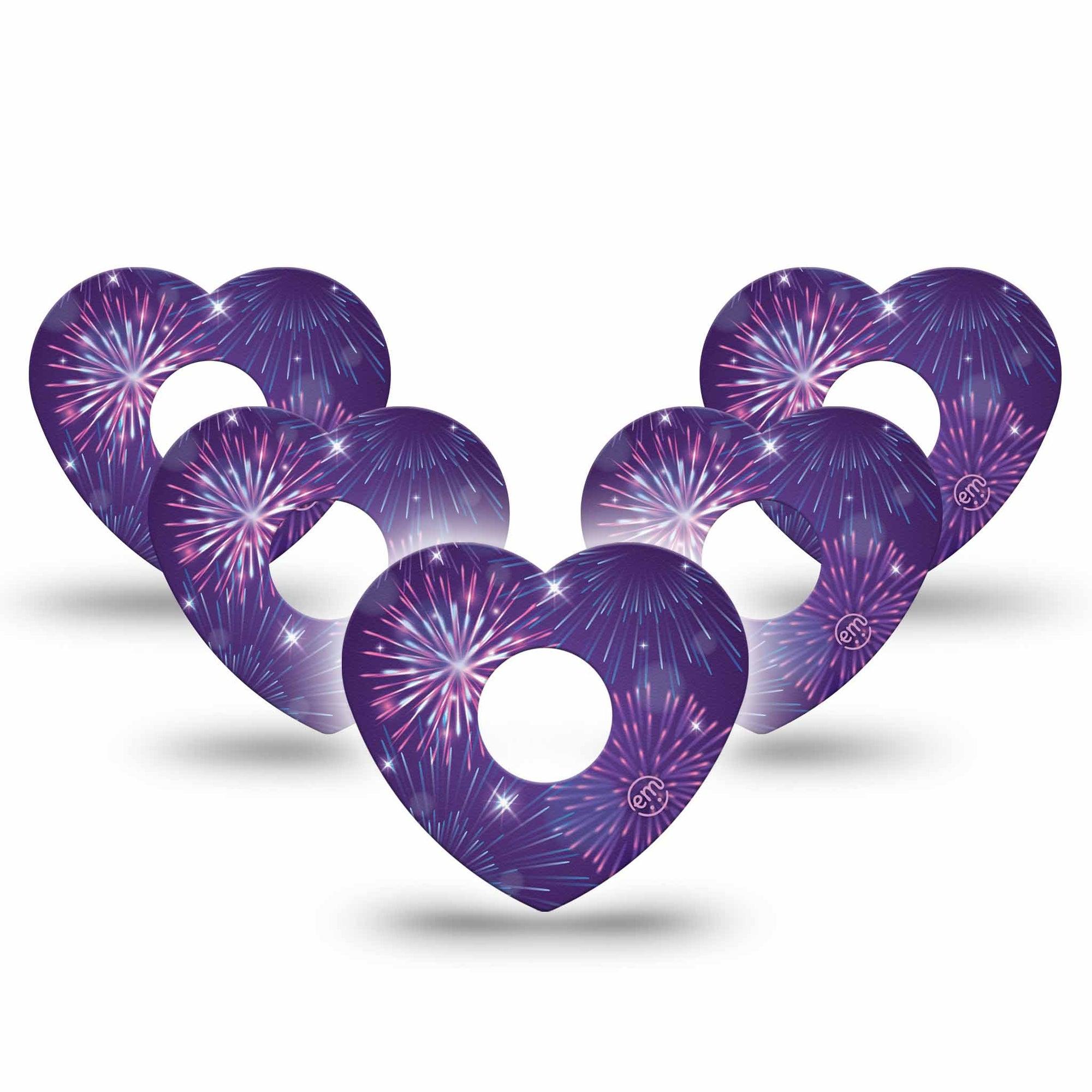 ExpressionMed New Years Celebration Freestyle Libre 3 Heart Shape Tape 5-Pack Tape Gleaming Firework Inspired, Patch CGM Design