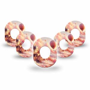 ExpressionMed Dreamy Skies Dexcom G7 Mini Tape, Dexcom Stelo Glucose Biosensor System, 5-Pack Tape Ethereal Hot Air Balloons, Patch Continuous Glucose Monitor Design
