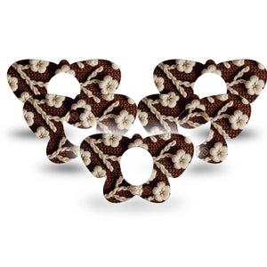 ExpressionMed Cozy Sweater Dexcom G7 Butterfly Shape Tape, Dexcom Stelo Glucose Biosensor System, 5-Pack Tape Brown With White Florals, Adhesive Tape CGM Design
