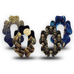 ExpressionMed Midnight Majesty Variety Pack Dexcom G6 Flower, 4-Pack Tape Variety Fun gold texure inspired Fixing Ring Patch for Continuous Glucose Monitor