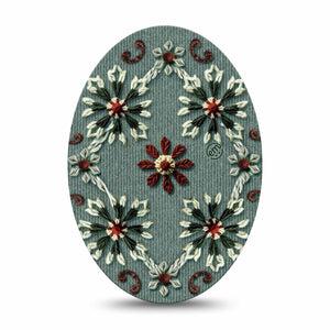 ExpressionMed Green Embroidery Medtronic Guardian Enlite Universal Oval, Single Tape Green Tone Florals, Plaster CGM Design