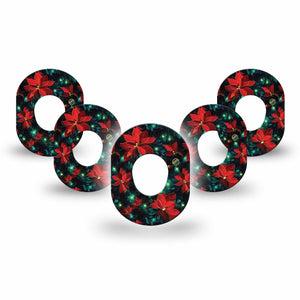 ExpressionMed Christmas Floral Dexcom G7 Mini Tape, Dexcom Stelo Glucose Biosensor System, 5-Pack Tape Red Florals and Lights, Patch Continuous Glucose Monitor Design