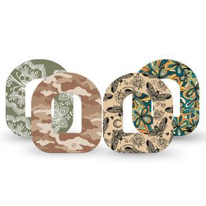 ExpressionMed Khaki Florals Variety Pack Omnipod Tape 4-Pack Tape Variety Earth Tones Variety Prints, Adhesive Patch Pump Design