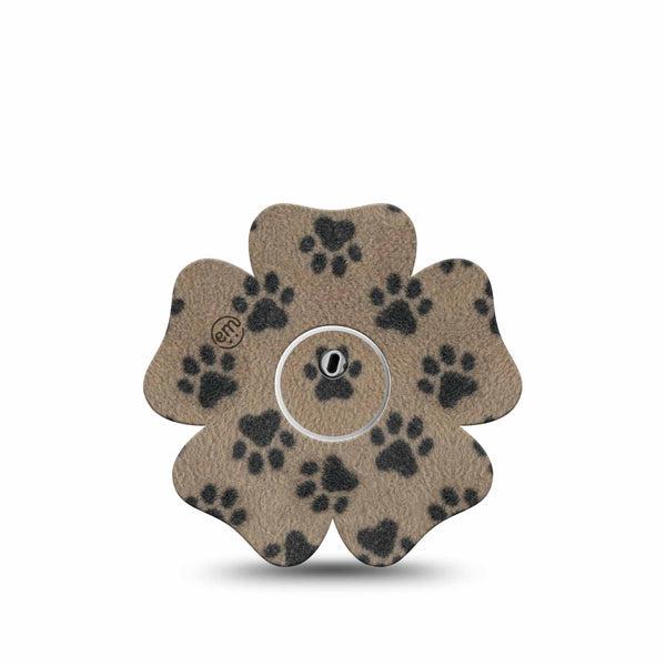 ExpressionMed Fuzzy Pawprints Freestyle Libre 3 and Libre 3 Plus Flower, Single Tape and Single Sticker Fleece like paw pattern Adhesive Tape for CGM