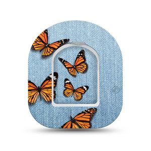 ExpressionMed Denim & Monarchs Omnipod Surface Center Sticker and Mini Tape Jeans Insect Themed Vinyl Sticker and Tape Design Pump Design