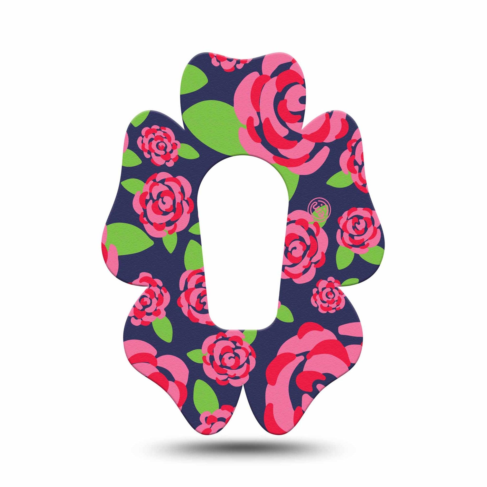 ExpressionMed Pretty Pink Roses Dexcom G6 Flower Shape Tape Single Tape Pink Blooms, Adhesive Patch Continuous Glucose Monitor Design