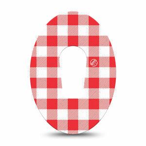 ExpressionMed Red Gingham Dexcom G6, Single Tape Picnic plaid Fixing Ring Tape for Continuous Glucose Monitor