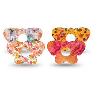 ExpressionMed Ruffle Bloom Freestyle Libre 3 and Libre 3 Plus Butterfly, 4-Pack Tape floral ruffle style Waterproof Plaster for CGM