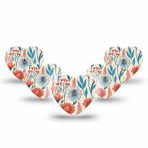 ExpressionMed Desert Wildflower Freestyle Libre 3 and Libre 3 Plus Heart, 5-Pack Tape and 5-Pack Sticker Desert floral pattern Adhesive Patch for Continuous Glucose Monitor