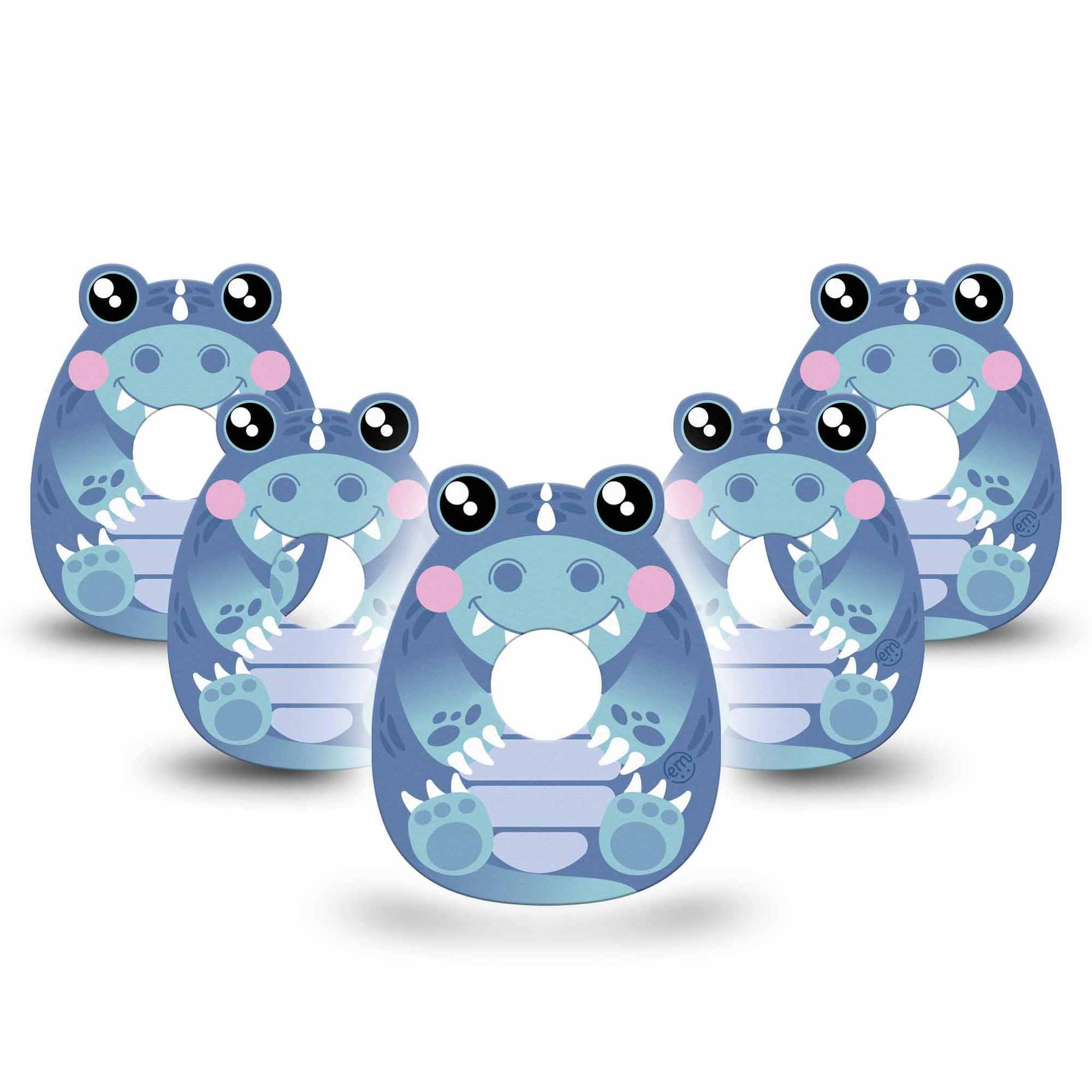 ExpressionMed Blue Dinosaur Freestyle Libre 3 Gumdrop Shape Tape 5-Pack Tape Cuddly Dinosaur Inspired Shape Overlay Patch CGM Design