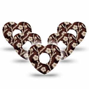 ExpressionMed Cozy Sweater Freestyle Libre 3 and Libre 3 Plus Heart Shape Tape 5-Pack Tape Brown With White Florals, Patch CGM Design