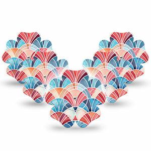 ExpressionMed Watercolor Fan Freestyle Libre, Libre 2 Plus, and Abbott Lingo Flower, 5-Pack Tape and 5-Pack Sticker Fun arched fan print Waterproof Plaster for Continuous Glucose Monitor