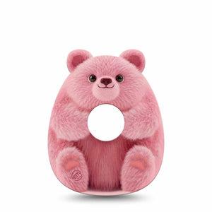 ExpressionMed Bear-y Lovable Freestyle Libre 3 and Libre 3 Plus Gumdrop Shape Tape, Single Tape Pink bear with heart Overlay Patch CGM Design