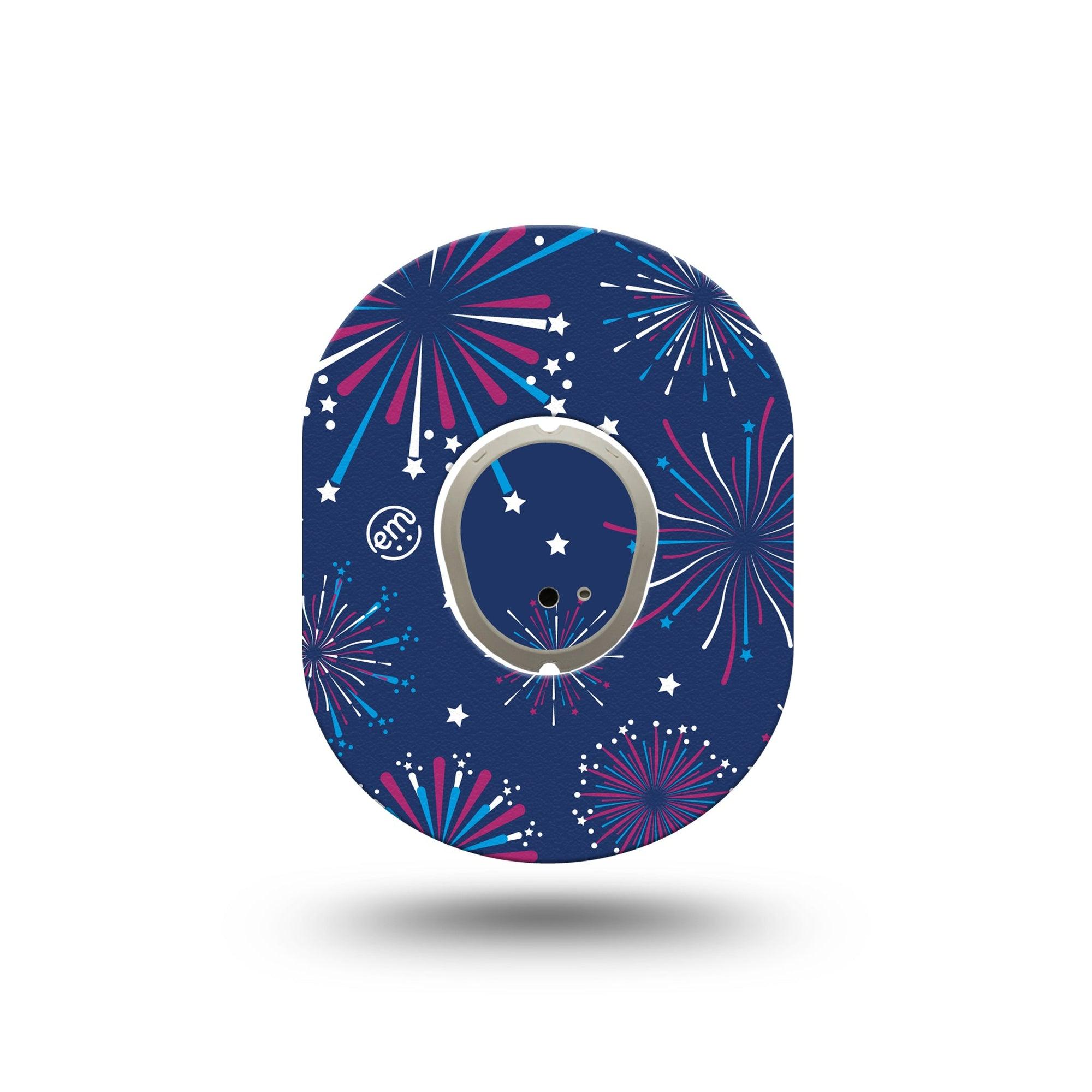 ExpressionMed Night Sky Celebration Dexcom G7 Mini Tape, Dexcom Stelo Glucose Biosensor System,  Single Tape and Single Sticker Radiant Fireworks Patch Continuous Glucose Monitor Design