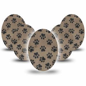 ExpressionMed Fuzzy Pawprints Medtronic Guardian Enlite Universal Oval, 5-Pack Fleece like paw pattern Fixing Ring Tape for Continuous Glucose Monitor