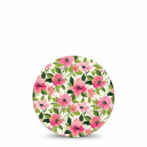 ExpressionMed Painter’s Cosmos Freestyle Libre, Libre 2 Plus, and Abbott Lingo OverPatch, Single Tape Fun pink flowers Fixing Ring Tape for Continuous Glucose Monitor