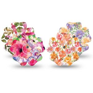 ExpressionMed Blooming Radiance Variety Pack Freestyle Libre 3 and Libre 3 Plus Flower Shape Tape, 4-Pack Tape and 4-Pack Sticker Variety Orange Pink Flowers, Overlay Tape CGM Design