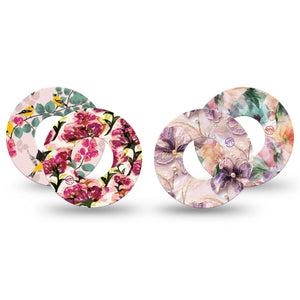 ExpressionMed Warm Florals Freestyle Libre, Libre 2 Plus, and Abbott Lingo, 4-Pack Tape Light pink prints Decorative Patch for Continuous Glucose Monitor