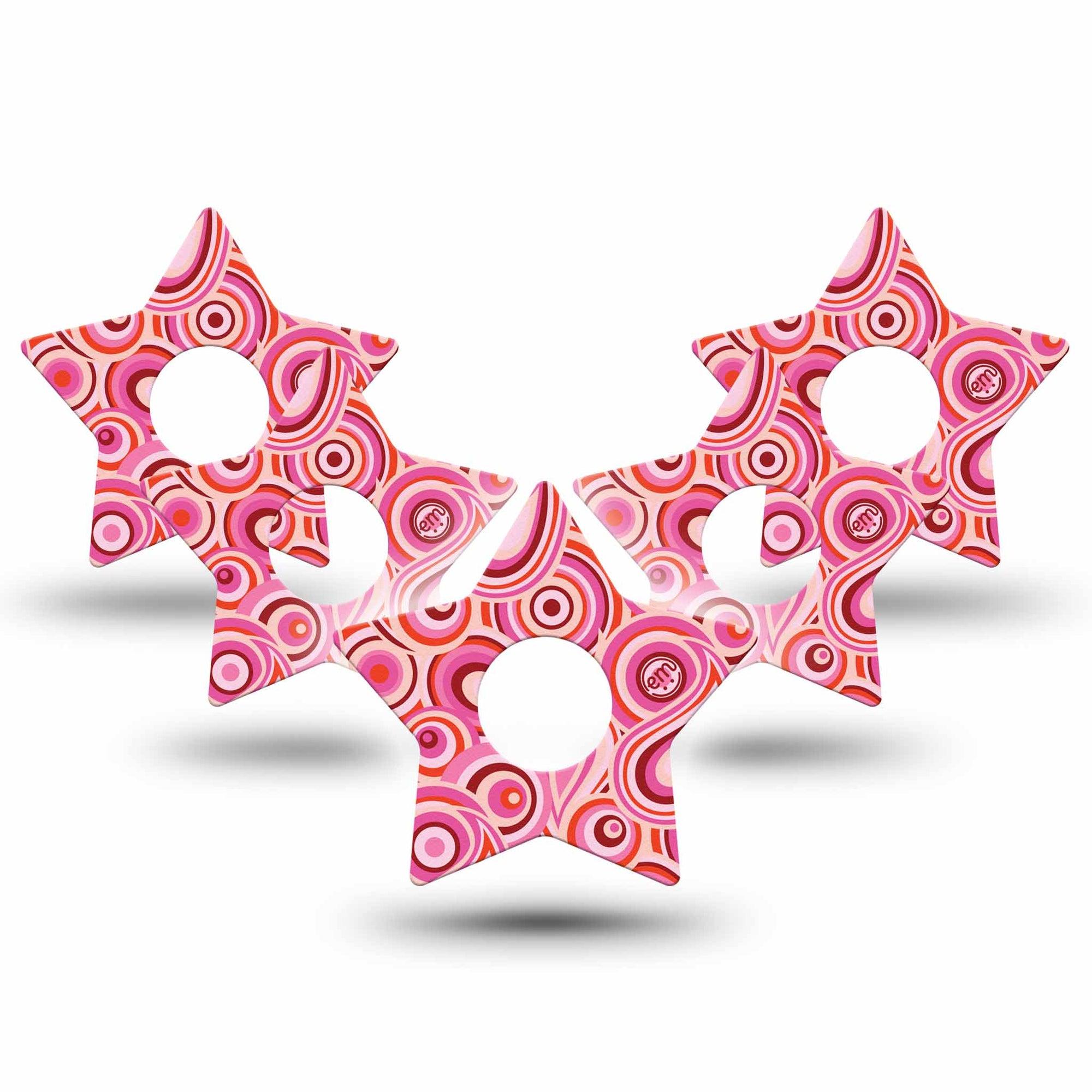 ExpressionMed BB Pink Party Freestyle Libre 3 Star Shape Tape 5-Pack Psychedelic Patterns Inspired Patch CGM Design