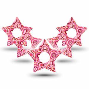 ExpressionMed BB Pink Party Freestyle Libre 3 Star Shape Tape 5-Pack Psychedelic Patterns Inspired Patch CGM Design