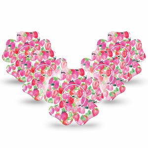 ExpressionMed Strawberry Crush Freestyle Libre 2 Flower Shape Tape, Abbott Lingo,  5-Pack Tape and 5-Pack Sticker Cute Painted Strawberry Fixing Ring Tape CGM Design