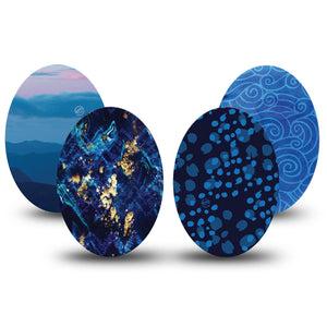 ExpressionMed Deep Currents Variety Pack Medtronic Guardian Enlite Universal Oval, 4-Pack Tape Variety, Navy Blue Hues, Plaster CGM Design