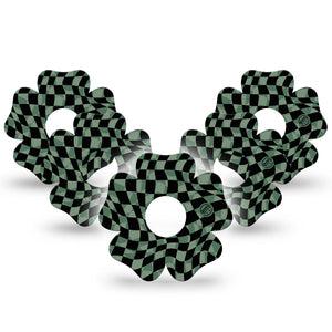 ExpressionMed Green & Black Checkerboard Freestyle Libre 3 Flower Shape Tape 5-Pack Checkered Texture Plaster CGM Design