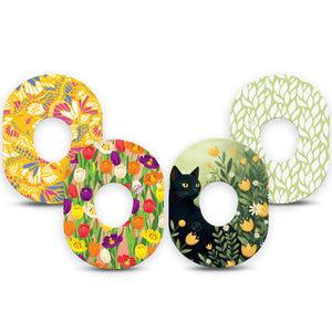 ExpressionMed Vivid Garden Dexcom G7 and Dexcom Stelo Glucose Biosensor System, 4-Pack Tape Black cat and florals Fixing Ring Tape for Continuous Glucose Monitor