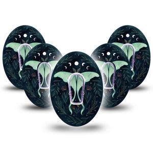 ExpressionMed Luna Moth Dexcom G6 Tape 5-Pack Tape and 5-Pack Sticker Green Luna Moth, Plaster Continuous Glucose Monitor Design