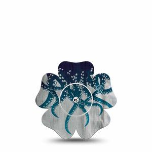 ExpressionMed Tentacles Freestyle Libre 2 and Libre 2 Plus Flower Shape Tape, Abbott Lingo, Single Tape and Single Sticker Ocean Blue Tentacle, Plaster CGM Design