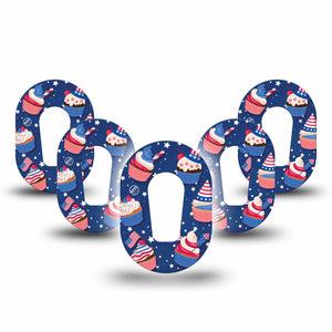 ExpressionMed Patriotic Cupcakes Dexcom G6 Mini Tape 5-Pack Americana Treats Cupcakes Fixing Ring Tape CGM Design