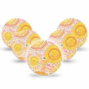 ExpressionMed Bright Sunshine Freestyle Libre, Libre 2 Plus, and Abbott Lingo, 5-Pack Tape and 5-Pack Sticker cheerful yellow style Accessories for Continuous Glucose Monitor