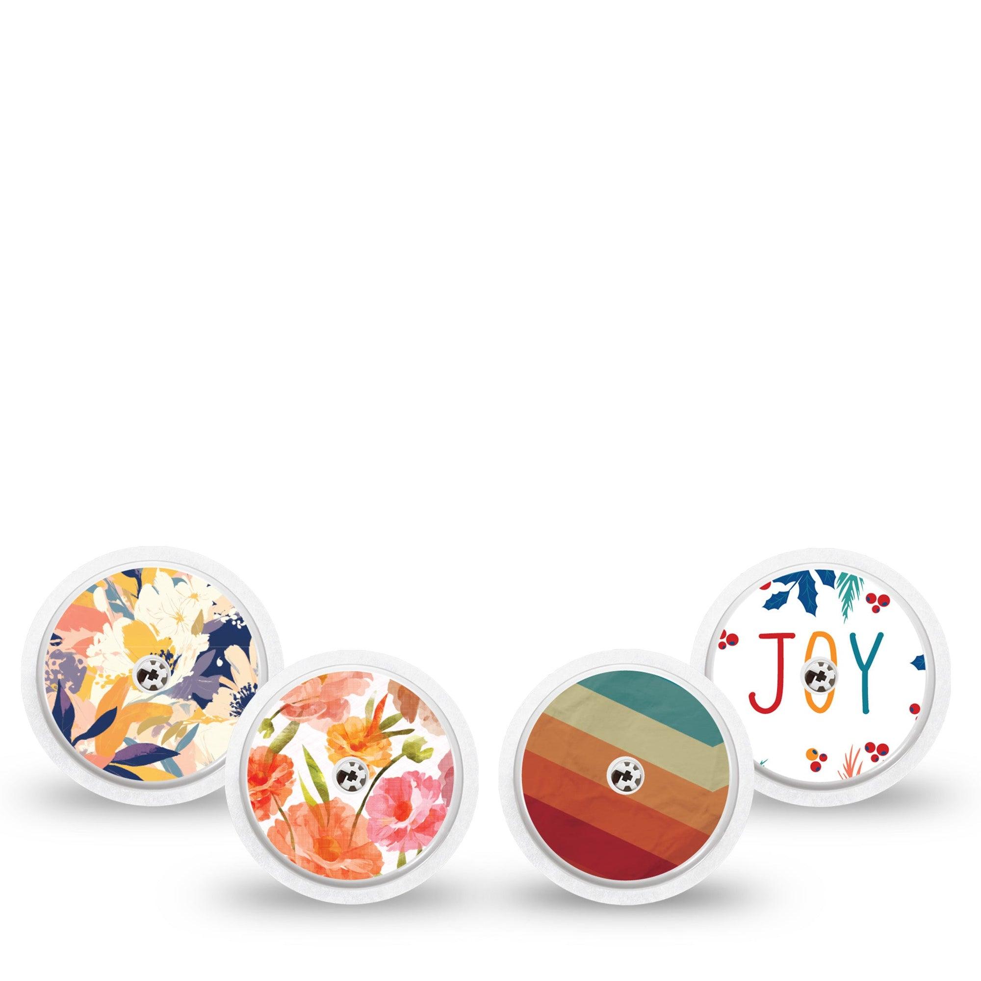 ExpressionMed Jewel Tone Glow Variety Pack Freestyle Libre and Libre 2 Plus Sticker, Abbott Lingo, 4-Pack Sticker Variety Orange Blue Mix, Vinyl Graphics Continuous Glucose Monitor Design