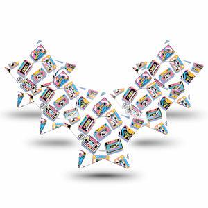 ExpressionMed Vintage Music Tapes Freestyle Libre 2 and Libre 2 Plus Star Shape Tape, Abbott Lingo,  5-Pack Tape and 5-Pack Sticker Pastel Retro Multicolored Cassettes, Adhesive Tape CGM Design