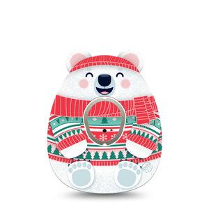 ExpressionMed Cozy Polar Bear Dexcom G7 Gumdrop Shape Tape, Dexcom Stelo Glucose Biosensor System, Single Tape and Single Sticker Christmas-Themed Bear, Patch CGM Design