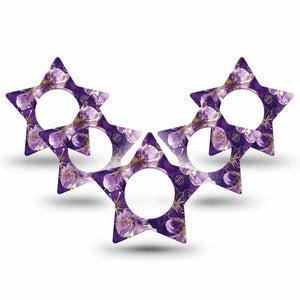 ExpressionMed Plum Gold Freestyle Libre, Libre 2 Plus, and Abbott Lingo Star, 5-Pack Painted hibiscus Accessories for Continuous Glucose Monitor