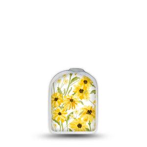 ExpressionMed Yellow Mosaic Floral Omnipod Surface Center Sticker Single Sticker Only Mustard Yellow Flower Plants, Vinyl Decoration Pump Design