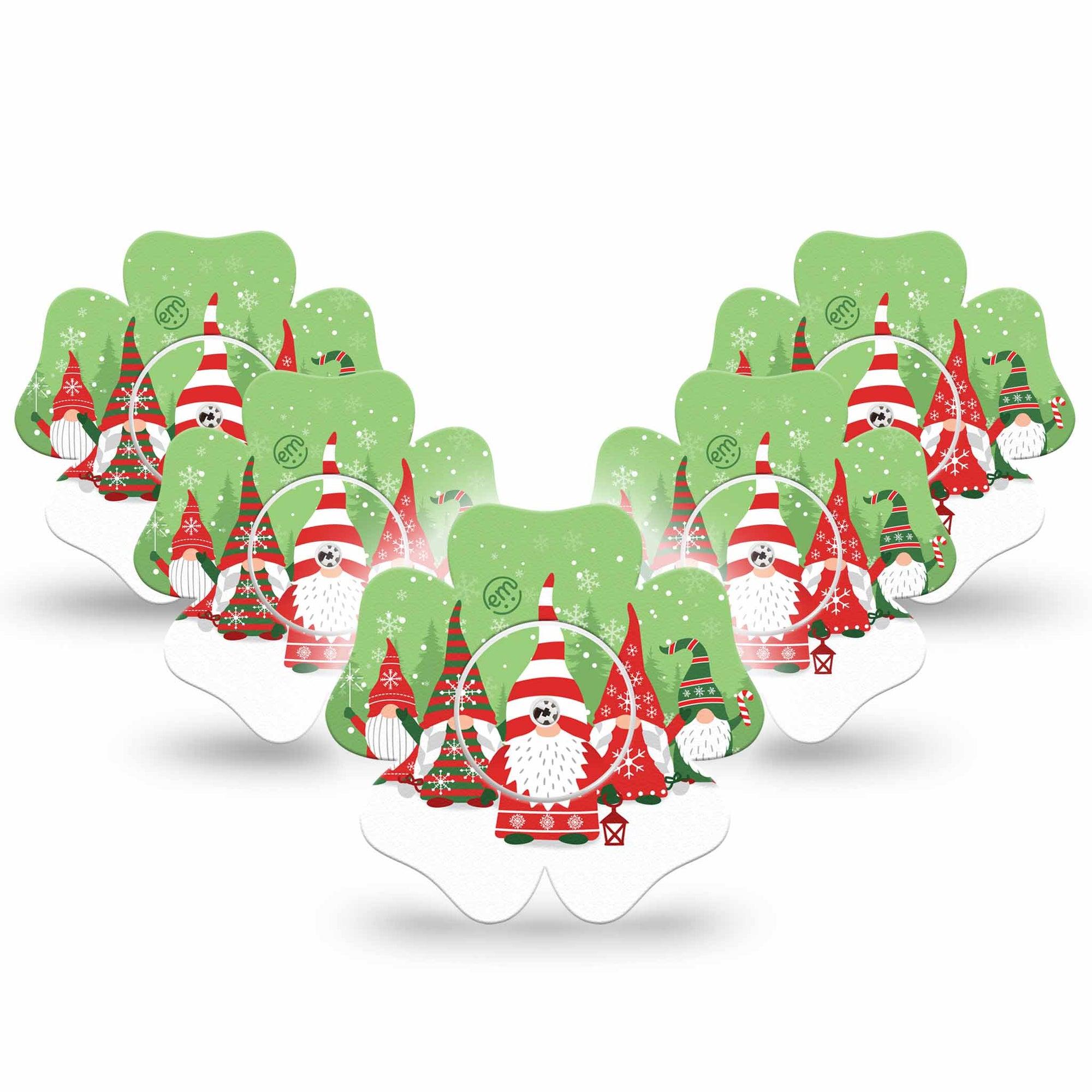 ExpressionMed Holiday Gnomies Freestyle Libre 2 Flower Shape Tape, Abbott Lingo,  5-Pack Tape and 5-Pack Sticker Bright Cute Christmas Gnomes, Fixing Ring Tape CGM Design