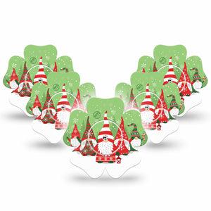 ExpressionMed Holiday Gnomies Freestyle Libre 2 Flower Shape Tape, Abbott Lingo,  5-Pack Tape and 5-Pack Sticker Bright Cute Christmas Gnomes, Fixing Ring Tape CGM Design