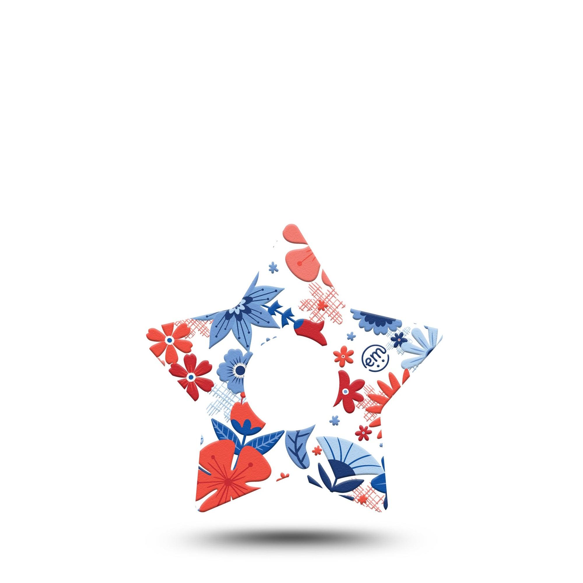 ExpressionMed July Flowers Freestyle Libre 3 Star Shape Tape Single Americana flowers themed Plaster CGM Design